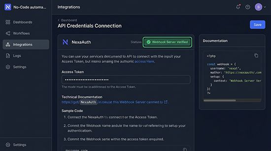 Авторизация Access Token и успешная проверка статуса вебхук-сервера в конструкторе чат-ботов ВК